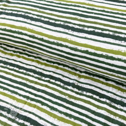 Dvojitá gázovina/mušelín Small stripes Snoozy camo green