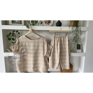 Dvojitá gázovina/mušelín Double sided CHECKS MINI beige