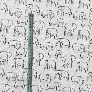 Bavlnená látka Elephants line Art Snoozy white