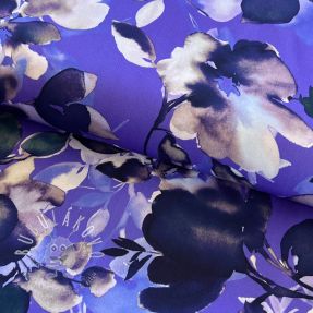 Viskóza Twill water painted floral blue digital print