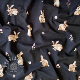 Úplet Rabbits and flowers navy digital print