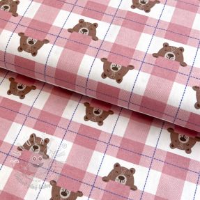 Bavlnená látka FLANNEL Bear check light pink