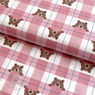 Bavlnená látka FLANNEL Bear check light pink