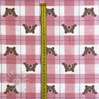 Bavlnená látka FLANNEL Bear check light pink