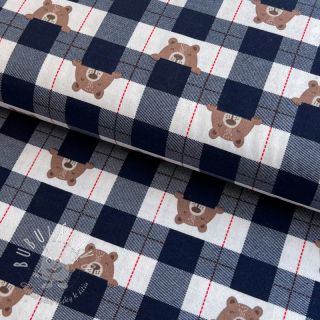 Bavlnená látka FLANNEL Bear check navy