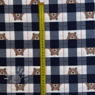 Bavlnená látka FLANNEL Bear check navy