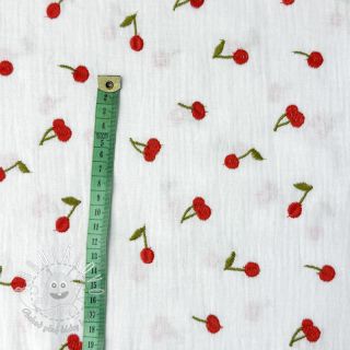 Dvojitá gázovina/mušelín EMBROIDERY Cherries white