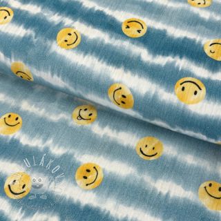 Dvojitá gázovina/mušelín Happy faces jeans digital print