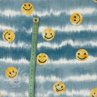 Dvojitá gázovina/mušelín Happy faces jeans digital print