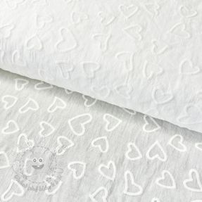 Bavlnená látka VOILE Embroidery Hearts white