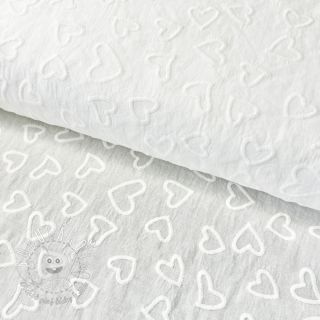 Bavlnená látka VOILE Embroidery Hearts white