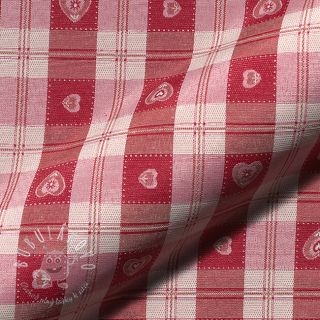 Dekoračná látka jacquard DOUBLE FACE Landhaus Heart Check dark red