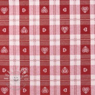 Dekoračná látka jacquard DOUBLE FACE Landhaus Heart Check dark red