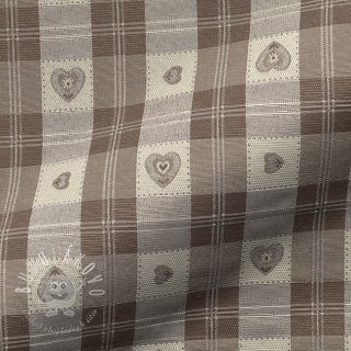 Dekoračná látka jacquard DOUBLE FACE Landhaus Heart Check taupe