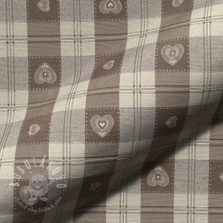 Dekoračná látka jacquard DOUBLE FACE Landhaus Heart Check taupe