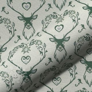 Dekoračná látka jacquard DOUBLE FACE Landhaus Deer Heart forest green