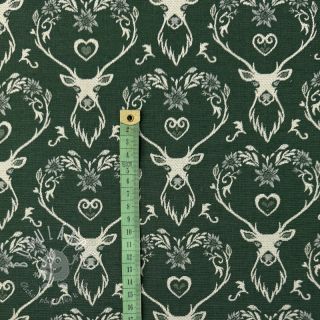 Dekoračná látka jacquard DOUBLE FACE Landhaus Deer Heart forest green