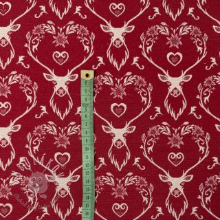 Dekoračná látka jacquard DOUBLE FACE Landhaus Deer Heart dark red