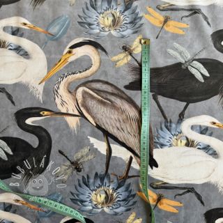 Dekoračná látka VELVET Heron bird steel grey