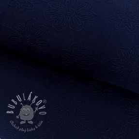 Dvojitá gázovina/mušelín EMBROIDERY Flowers navy