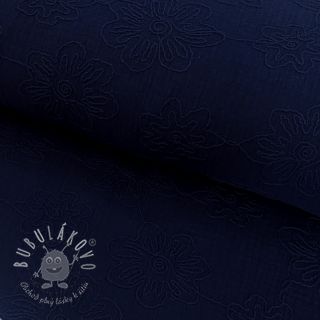 Dvojitá gázovina/mušelín EMBROIDERY Flowers navy