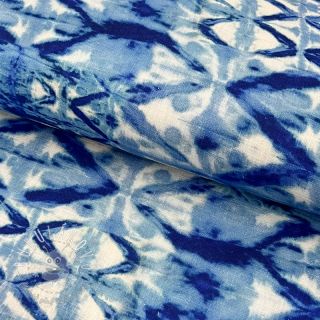 Viskóza s ľanom Shibori TIE DYE blue digital print