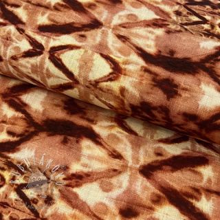 Viskóza s ľanom Shibori TIE DYE brown digital print