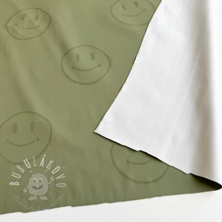 Látka na pršiplášť Happy faces army green